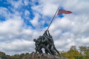 Iwo Jima Memorial with partly cloudy