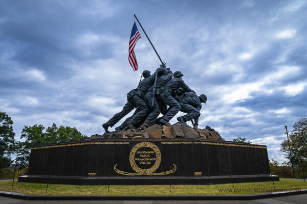Iwo Jima Memorial with power clouds